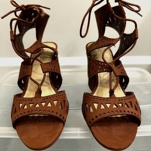 Brown Suede Block Heel Sandals